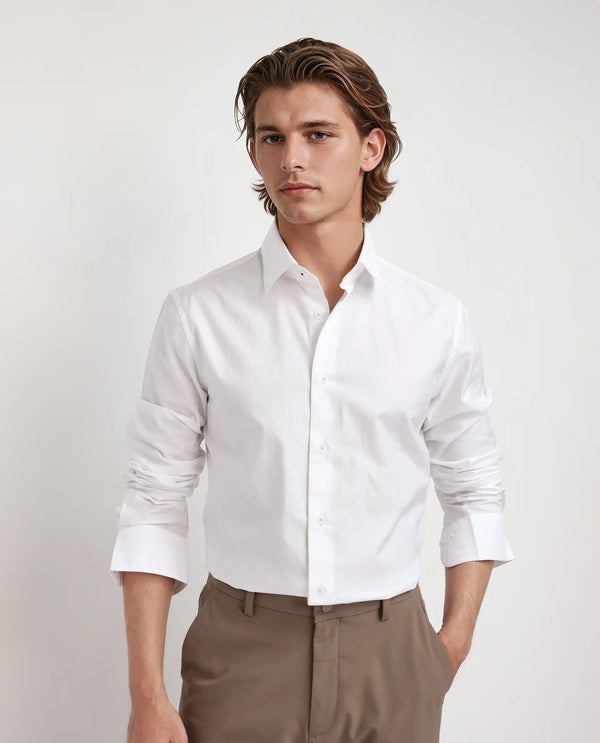 Rare Rabbit Men's Joan White Cotton Fabric Full Sleeve Spread Collar Plain Shirt