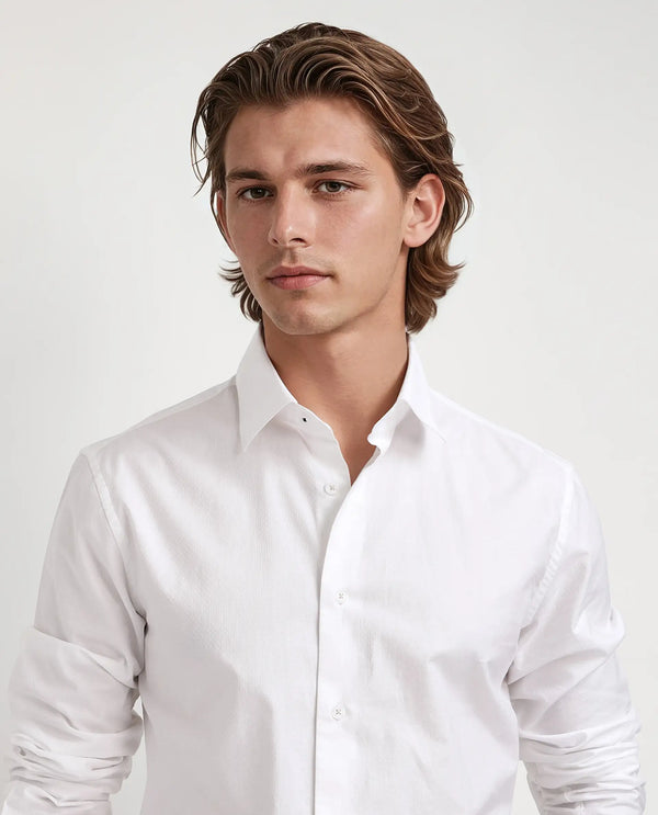 Rare Rabbit Men's Joan White Cotton Fabric Full Sleeve Spread Collar Plain Shirt