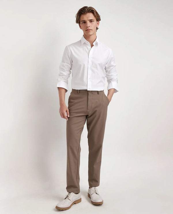 Rare Rabbit Men's Joan White Cotton Fabric Full Sleeve Spread Collar Plain Shirt