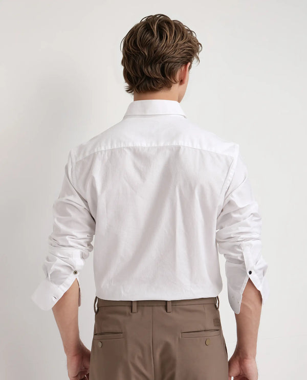 Rare Rabbit Men's Joan White Cotton Fabric Full Sleeve Spread Collar Plain Shirt