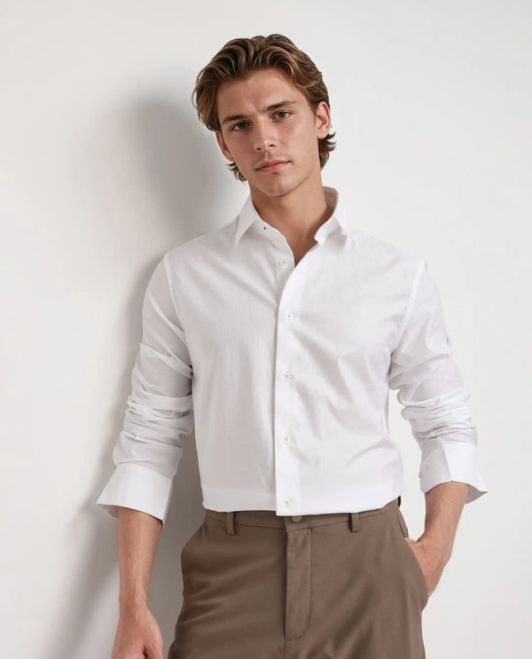 Rare Rabbit Men's Joan White Cotton Fabric Full Sleeve Spread Collar Plain Shirt