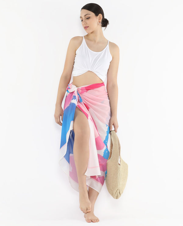 Rareism Women Joellina Pink Tie Up Closure Floral Print Sarong