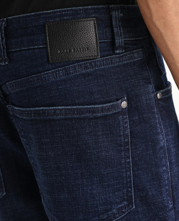 Rare Rabbit Mens Jogg Dark Blue Cotton Polyester Mid Wash Regular Fit Jeans