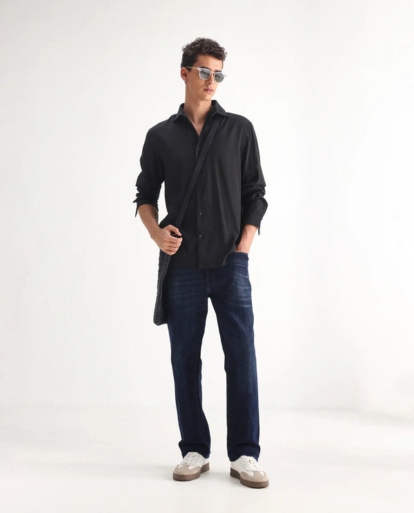 Rare Rabbit Mens Jogg Dark Blue Cotton Polyester Mid Wash Regular Fit Jeans