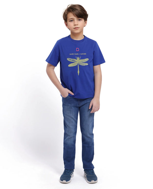 Rare Ones Kids Jos Blue Cotton Short Sleeve Regular Fit HD Placement Print T-Shirt