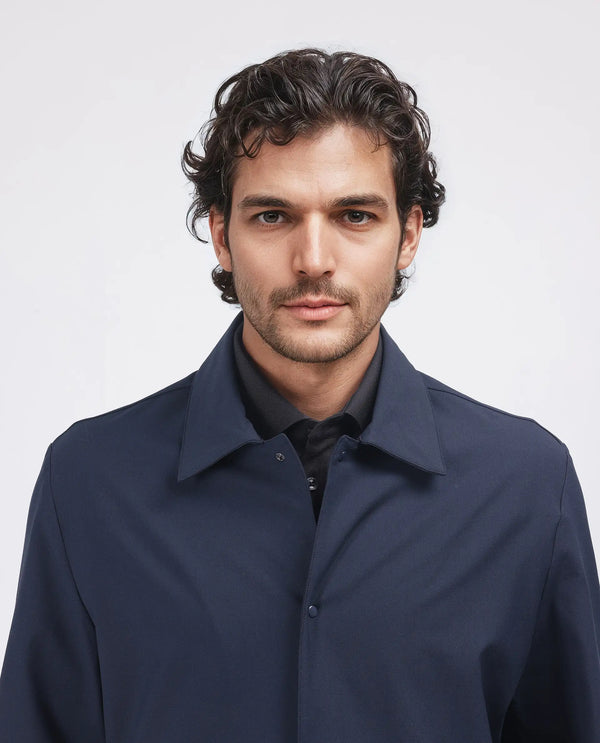 Rare Rabbit Men Juan Navy Polyester Fabric Full Sleeve Collared Neck Snap Button Closure Plain Shacket