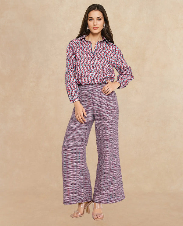 Rareism Women Juin Dark Multi Zipper Wide Fit Geometric Print Ankle Length Trouser