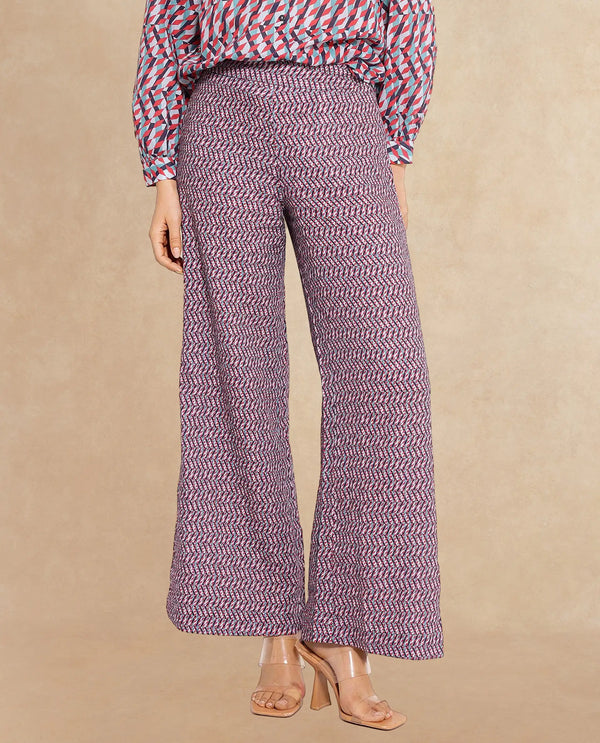 Rareism Women Juin Dark Multi Zipper Wide Fit Geometric Print Ankle Length Trouser