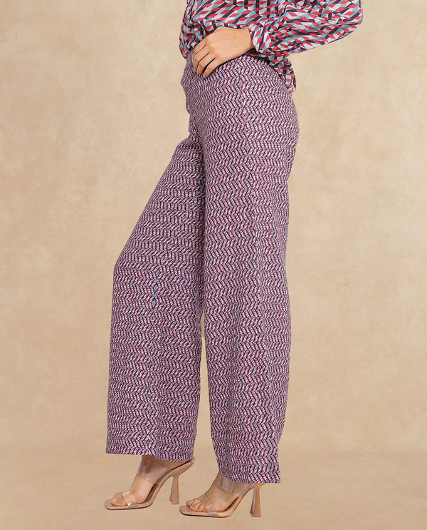 Rareism Women Juin Dark Multi Zipper Wide Fit Geometric Print Ankle Length Trouser