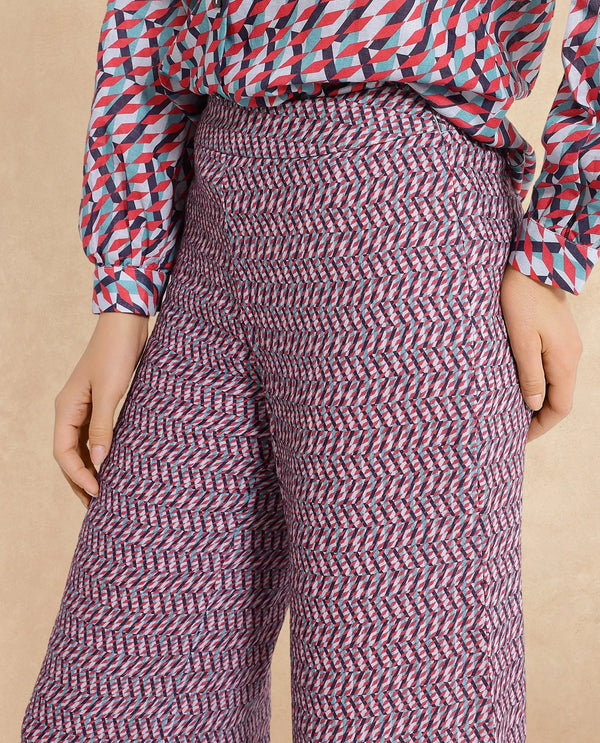 Rareism Women Juin Dark Multi Zipper Wide Fit Geometric Print Ankle Length Trouser