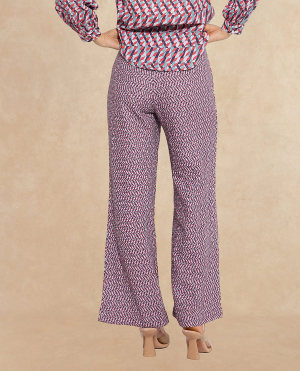 Rareism Women Juin Dark Multi Zipper Wide Fit Geometric Print Ankle Length Trouser