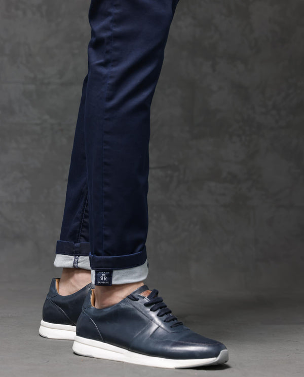 Rare Rabbit Mens Jules Blue Mid Rise Mid Wash Cotton Polyester Solid Slim Fit Jeans