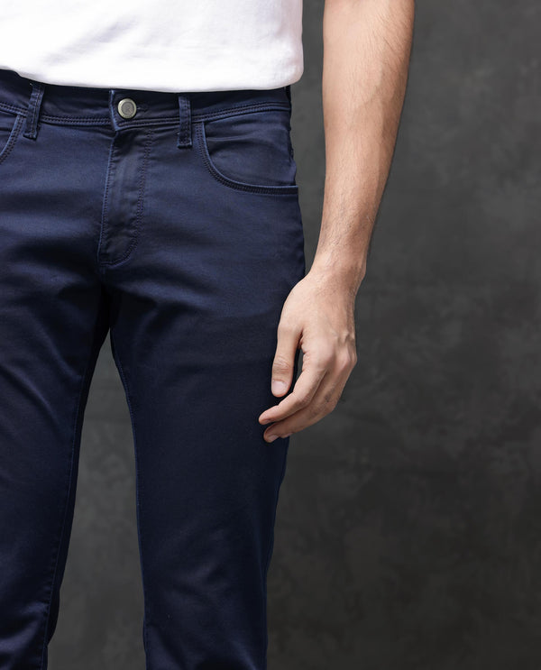 Rare Rabbit Mens Jules Blue Mid Rise Mid Wash Cotton Polyester Solid Slim Fit Jeans