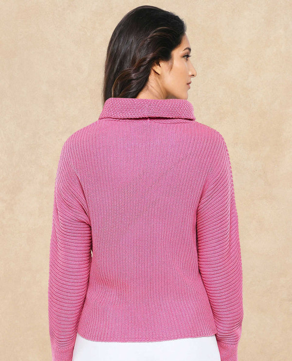 Rareism Women June Pink Relaxed Fit Kimono Sleeve Turtle Neck Plain Sweater