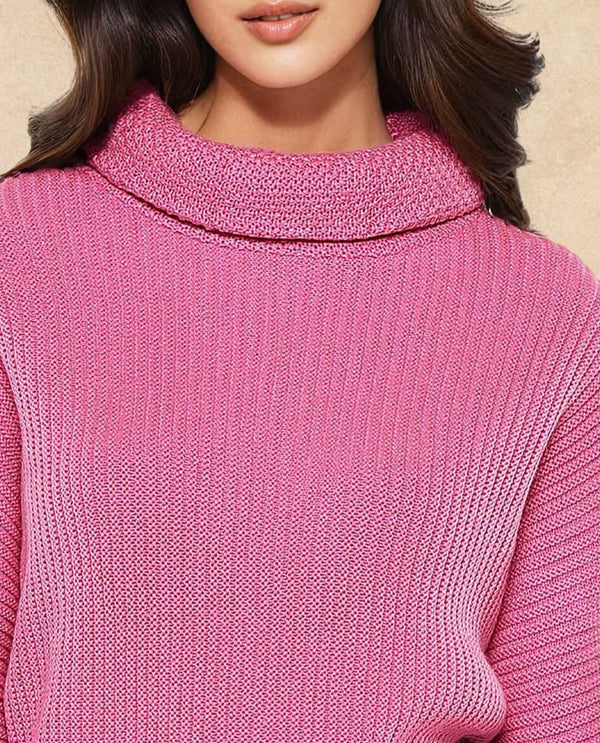 Rareism Women June Pink Relaxed Fit Kimono Sleeve Turtle Neck Plain Sweater