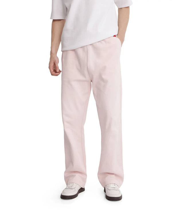 Rare Rabbit Men Junolt-B Pastel Pink Cotton Blend Fabric Regular Fit Embroidered Track Pant