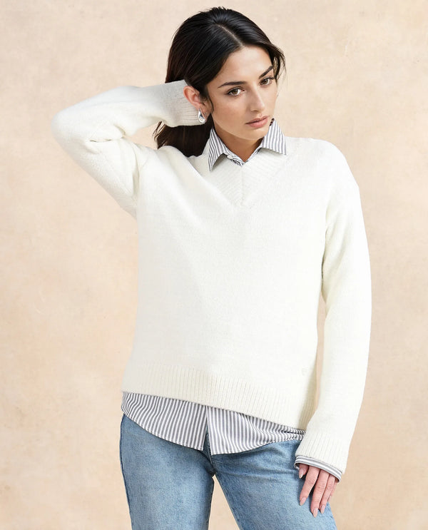 Rareism Women Juno Off White Relaxed Fit Plain Sweater