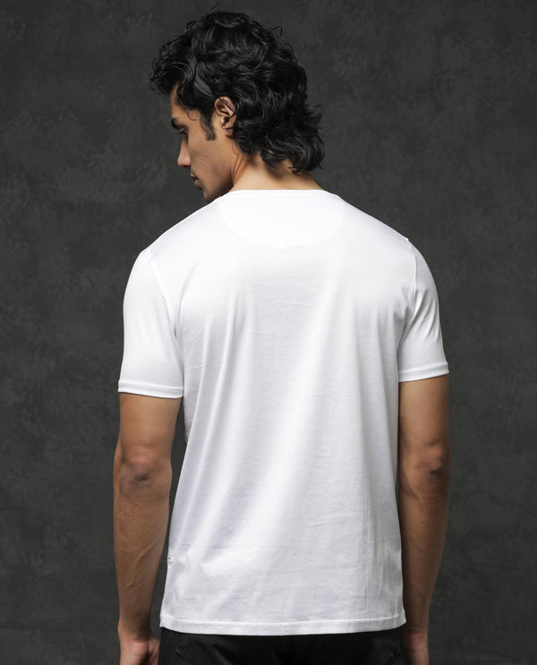 Rare Rabbit Mens Junot White Cotton Fabric Short Sleeve Graphic Print T-Shirt