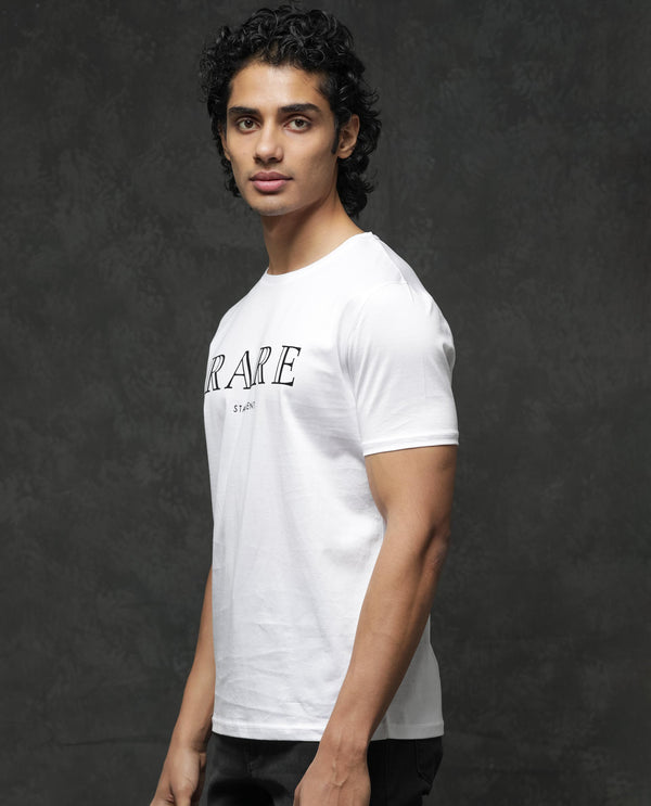 Rare Rabbit Mens Junot White Cotton Fabric Short Sleeve Graphic Print T-Shirt