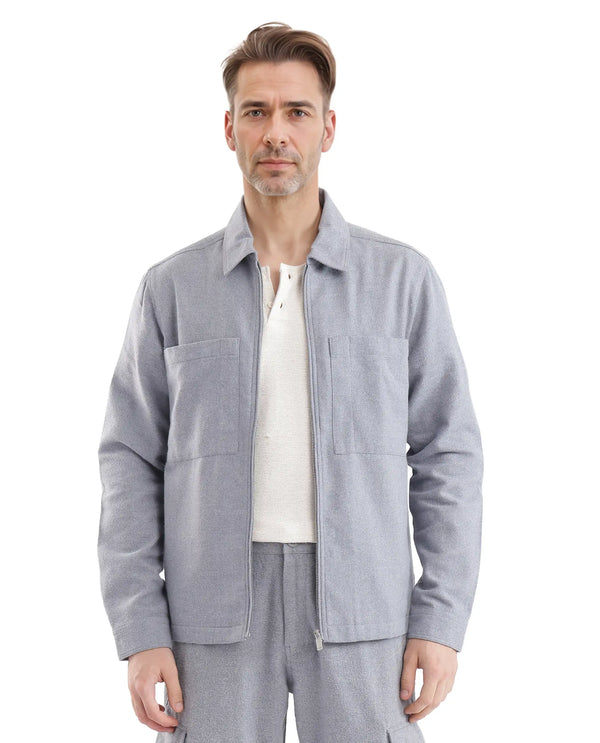 Rare Rabbit Men's Kaai Blue Polyester Nylon Fabric Full Sleeve Zipper Closure Regular Fit Plain Shacket