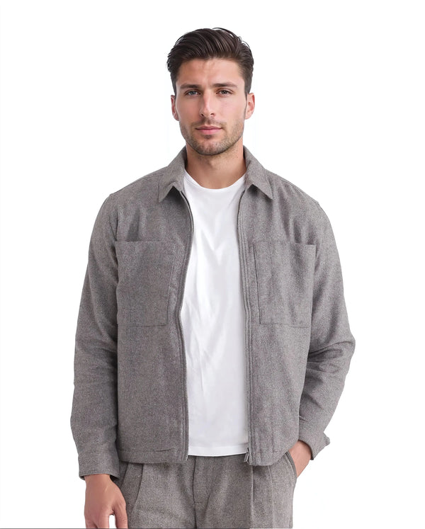 Rare Rabbit Men's Kaai Dark Grey  Polyester Nylon Fabric Full Sleeve Zipper Closure Regular Fit Plain Shacket