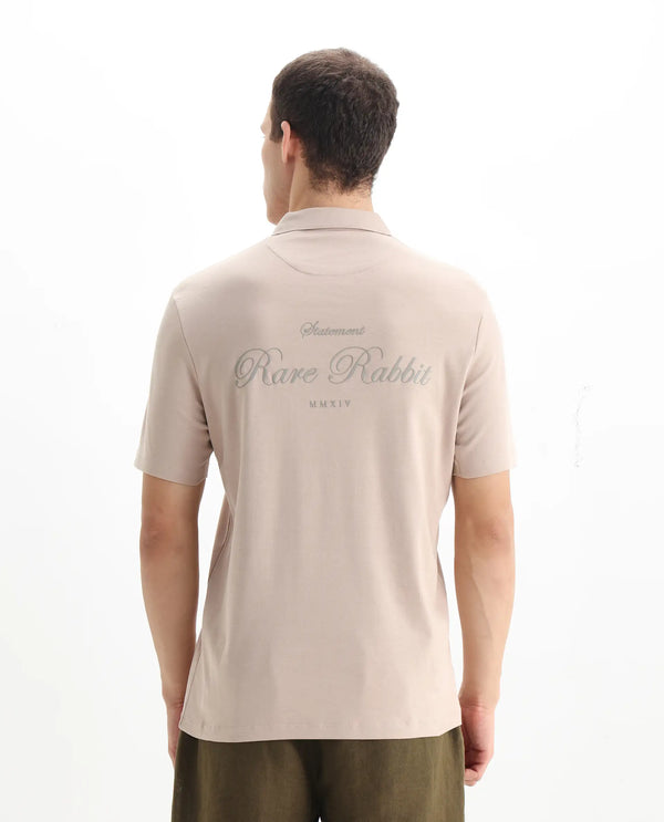 Rare Rabbit Men Kace Beige Short Sleeve Regular Fit Embroidered Logo Plain Polo