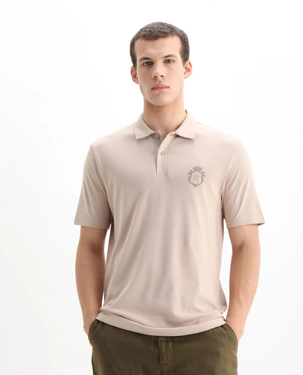 Rare Rabbit Men Kace Beige Short Sleeve Regular Fit Embroidered Logo Plain Polo