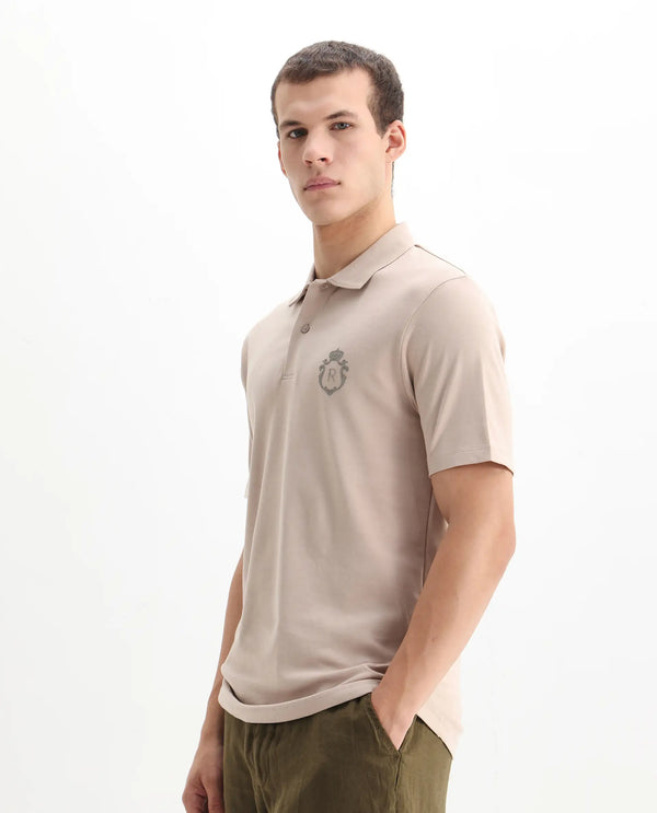Rare Rabbit Men Kace Beige Short Sleeve Regular Fit Embroidered Logo Plain Polo