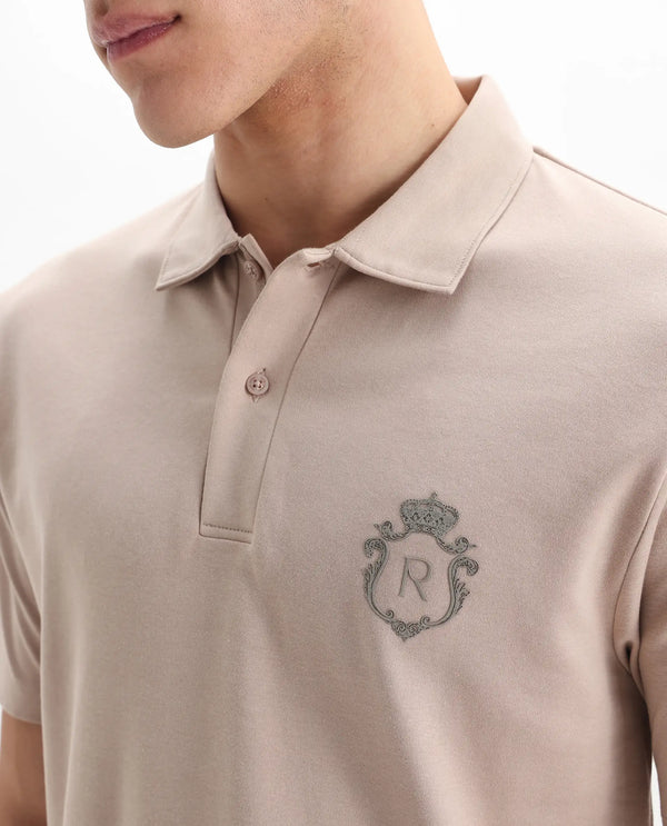 Rare Rabbit Men Kace Beige Short Sleeve Regular Fit Embroidered Logo Plain Polo