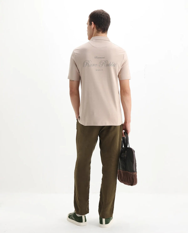 Rare Rabbit Men Kace Beige Short Sleeve Regular Fit Embroidered Logo Plain Polo