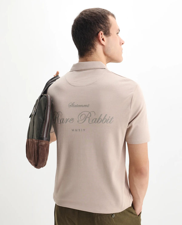 Rare Rabbit Men Kace Beige Short Sleeve Regular Fit Embroidered Logo Plain Polo