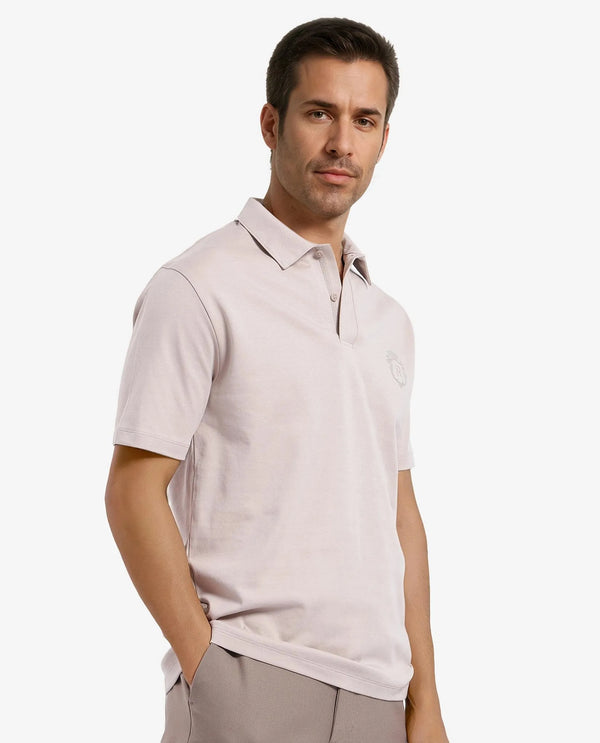 Rare Rabbit Men Kace Beige Short Sleeve Regular Fit Embroidered Logo Plain Polo