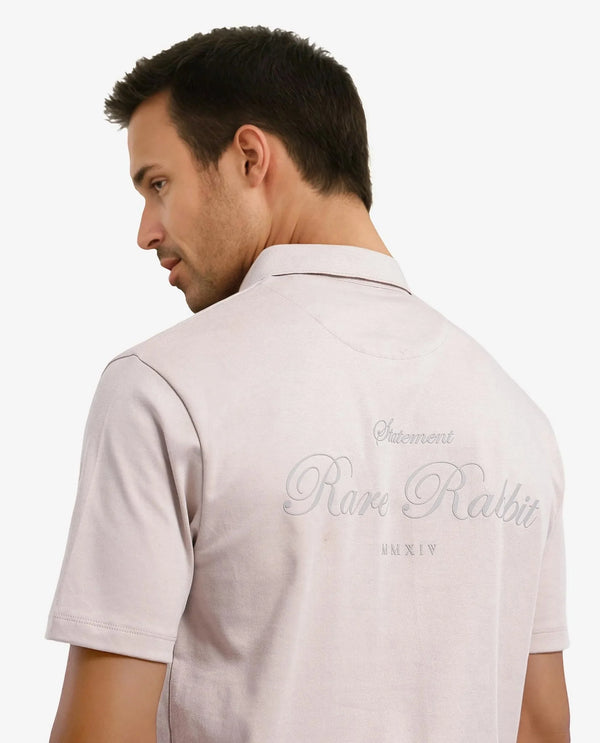 Rare Rabbit Men Kace Beige Short Sleeve Regular Fit Embroidered Logo Plain Polo
