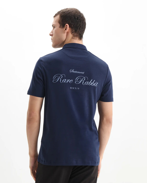 Rare Rabbit Men Kace Dark Navy Short Sleeve Regular Fit Embroidered Logo Plain Polo