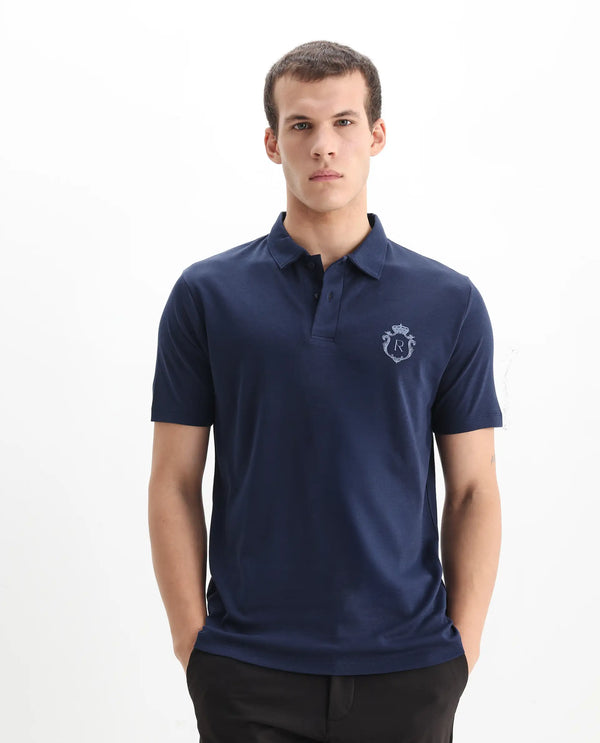 Rare Rabbit Men Kace Dark Navy Short Sleeve Regular Fit Embroidered Logo Plain Polo