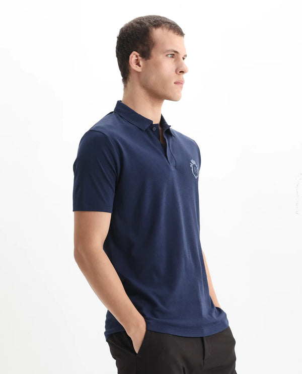 Rare Rabbit Men Kace Dark Navy Short Sleeve Regular Fit Embroidered Logo Plain Polo