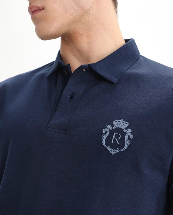 Rare Rabbit Men Kace Dark Navy Short Sleeve Regular Fit Embroidered Logo Plain Polo