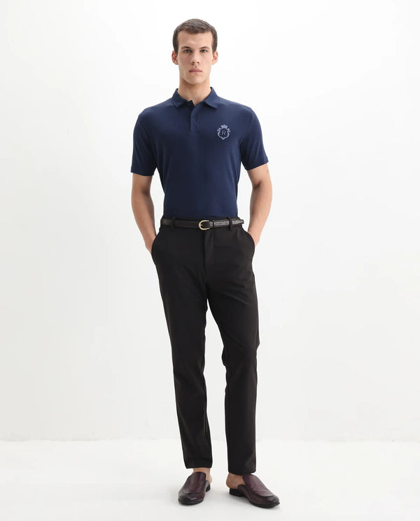 Rare Rabbit Men Kace Dark Navy Short Sleeve Regular Fit Embroidered Logo Plain Polo