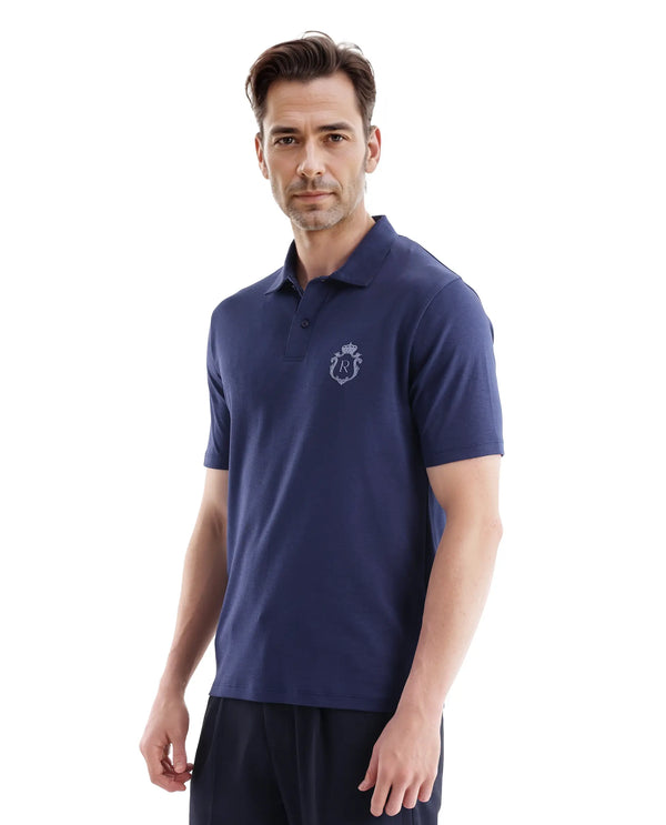 Rare Rabbit Men Kace Dark Navy Short Sleeve Regular Fit Embroidered Logo Plain Polo