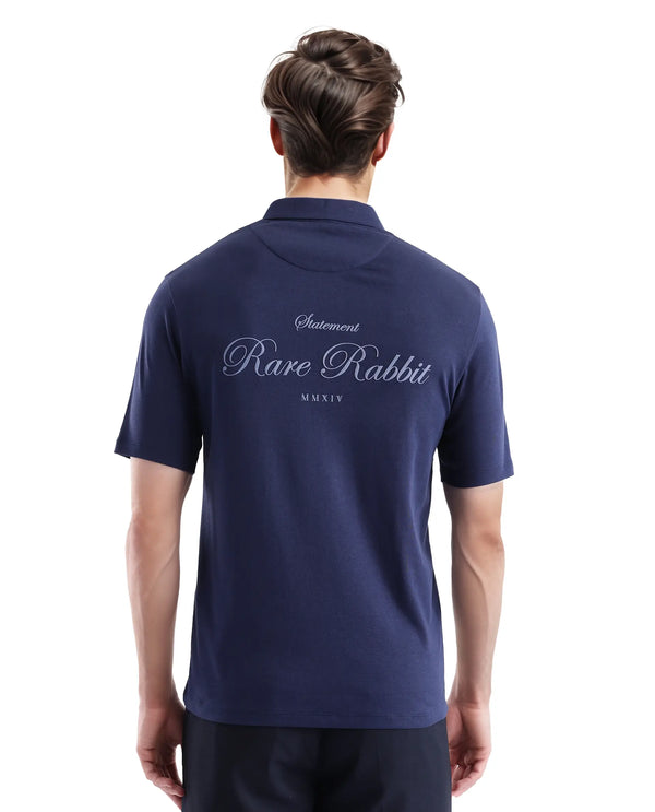 Rare Rabbit Men Kace Dark Navy Short Sleeve Regular Fit Embroidered Logo Plain Polo