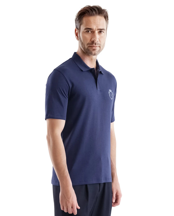 Rare Rabbit Men Kace Dark Navy Short Sleeve Regular Fit Embroidered Logo Plain Polo