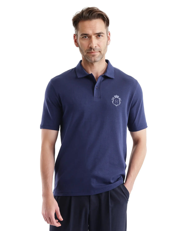 Rare Rabbit Men Kace Dark Navy Short Sleeve Regular Fit Embroidered Logo Plain Polo