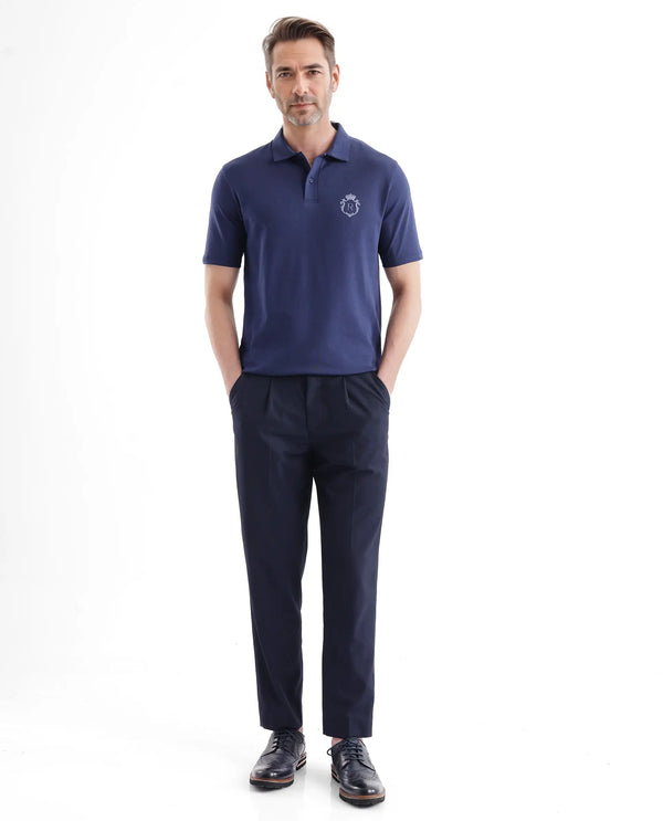 Rare Rabbit Men Kace Dark Navy Short Sleeve Regular Fit Embroidered Logo Plain Polo