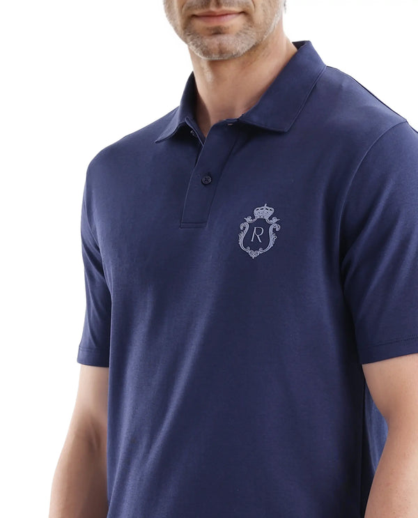 Rare Rabbit Men Kace Dark Navy Short Sleeve Regular Fit Embroidered Logo Plain Polo