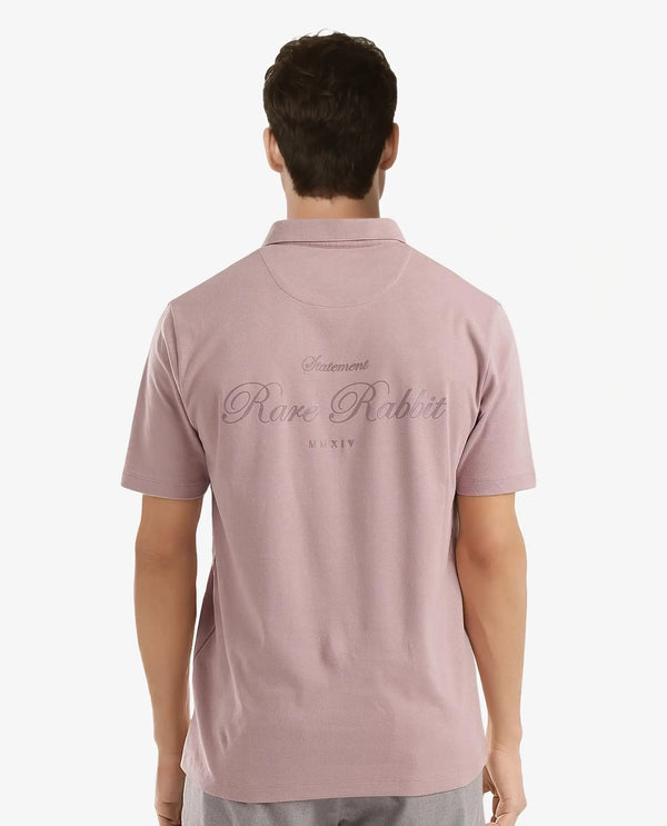 Rare Rabbit Men Kace Dusky Pink Short Sleeve Regular Fit Embroidered Logo Plain Polo