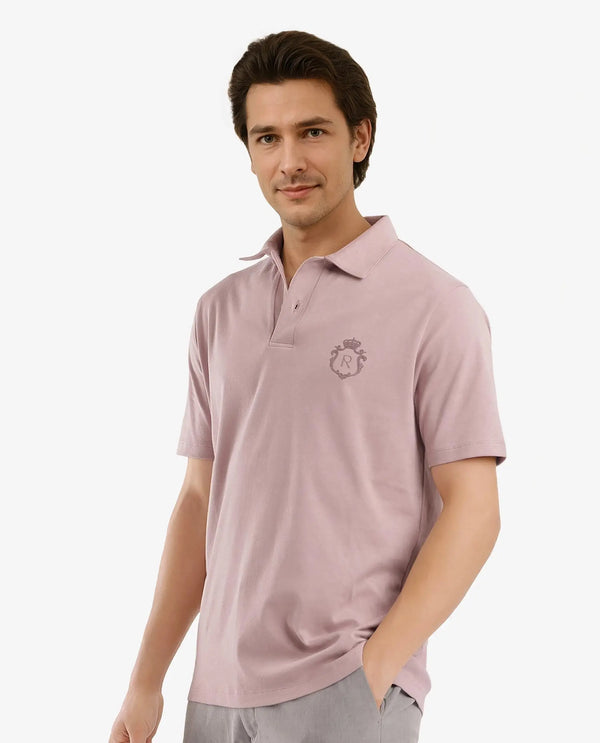 Rare Rabbit Men Kace Dusky Pink Short Sleeve Regular Fit Embroidered Logo Plain Polo