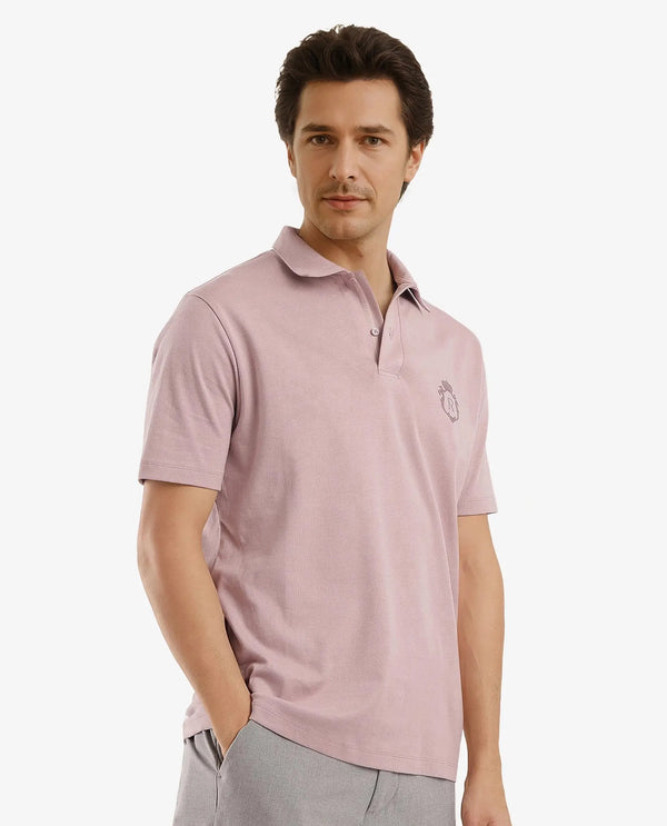 Rare Rabbit Men Kace Dusky Pink Short Sleeve Regular Fit Embroidered Logo Plain Polo