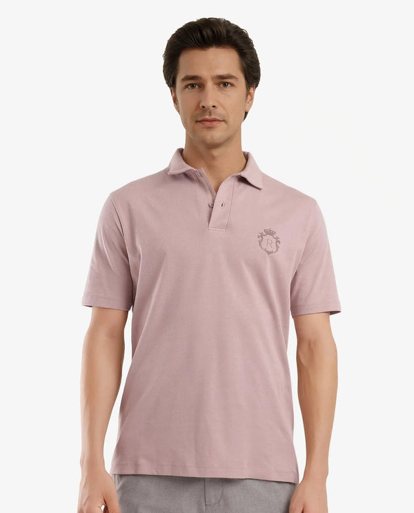 Rare Rabbit Men Kace Dusky Pink Short Sleeve Regular Fit Embroidered Logo Plain Polo