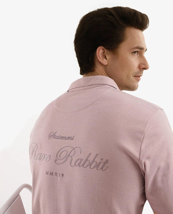 Rare Rabbit Men Kace Dusky Pink Short Sleeve Regular Fit Embroidered Logo Plain Polo
