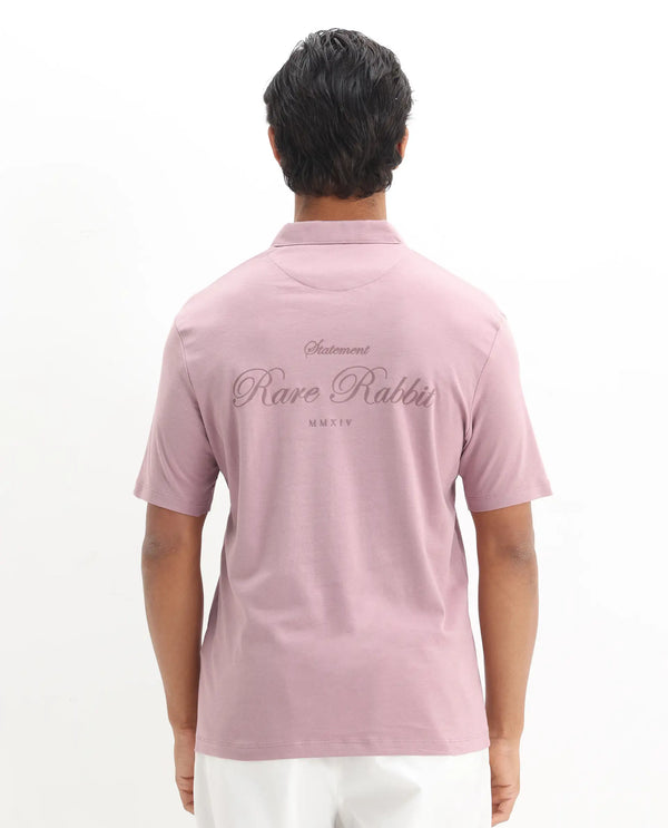 Rare Rabbit Men Kace Dusky Pink Short Sleeve Regular Fit Embroidered Logo Plain Polo